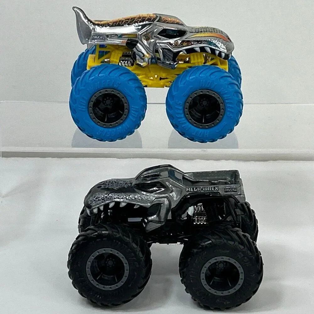 Hot Wheels Monster Truck Jam Mega Wrex Grey Silver Blue Tires 1:64 Tyrannosaurus